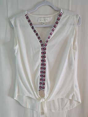 French Laundry White Tank Top with Pink and Black Trim
